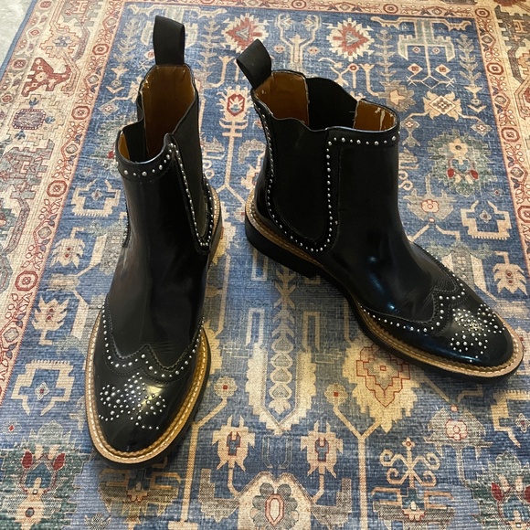 ZARA black leather Chelsea boot with delicate silver studs - Size 38 - Picture 1 of 5